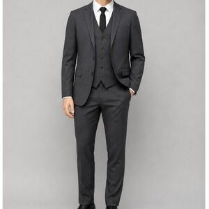Alain Dupetit‎ Mens 3-Piece Suit Dark Grey Slim Fit Formal 34S 28W